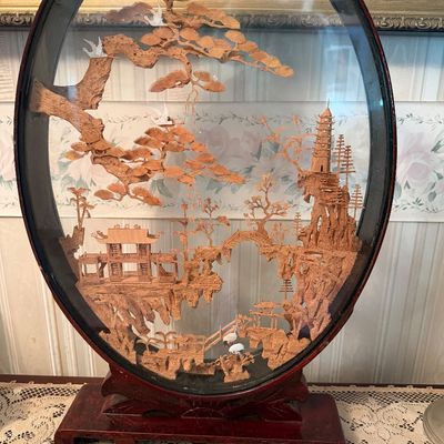 Vintage Chinese Cork Carving Diorama-F