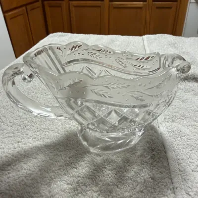 Gorham Holiday Traditions C701 Crystal Sleigh Creamer & Sugar Bowl Set