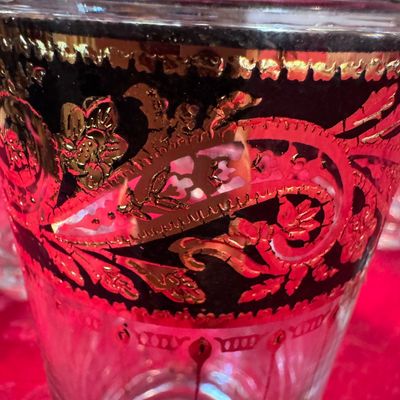Set of 6 MCM Culver Bavaria Gold Encrusted Black Tumbler High Ball 12oz Glasses (DR)