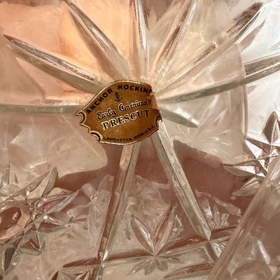 Vintage Anchor Hocking Punch bowl set in Star of David pattern-DR