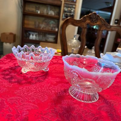 Vintage Clear Glass Footed Dishes With Opalescent Rims (DR)