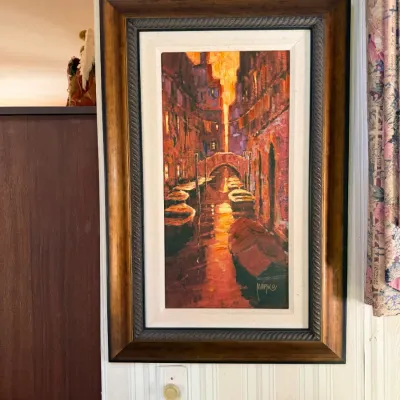 Signed “Marzo” Venetian Canal Scene Painting on Canvas – Framed 22.5" x 34" (LR)
