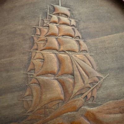 Vintage Hand-Carved Wooden Nautical Porthole Wall Plaque (TVR)