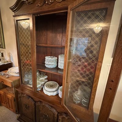 Ornate Wooden China Cabinet with Glass Display Doors