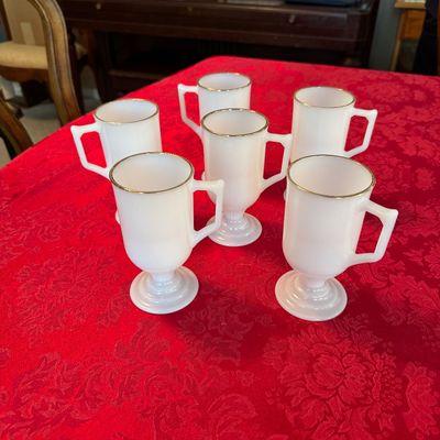 Vintage White Milk Glass Pedestal Coffee or Irish Coffee Mugs- (DR)