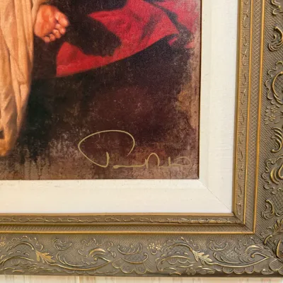 Pino Daeni Style Signed Figurative Woman with Rose Framed Canvas Art – 29" x 37"