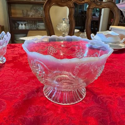 Vintage Clear Glass Footed Dishes With Opalescent Rims (DR)
