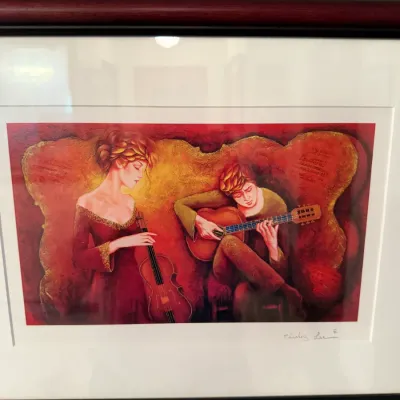 Charles Lee Signed Musical Duo Seriolithograph – Violin & Guitar – Framed