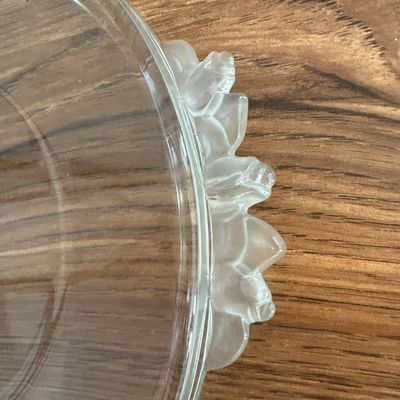 Vintage Walther Glas Cristallin Crystal Round Serving Tray Platter Satin Rose Handles West Germany