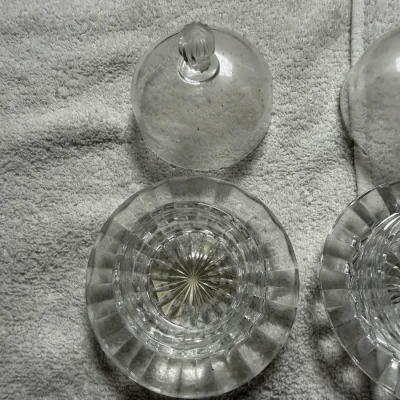 Pair Vintage Mikasa Salina Crystal Individual Covered Butter Dishes w/ Dome Lids
