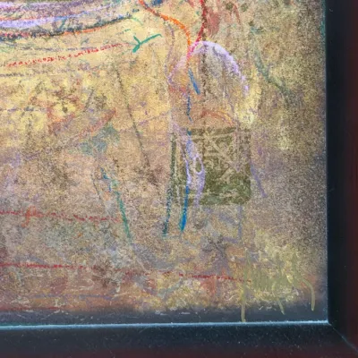 Signed “Alet” Mixed Media Style Portrait of Woman – Ornate Framed Figurative Art, 31" x 27" (LR)
