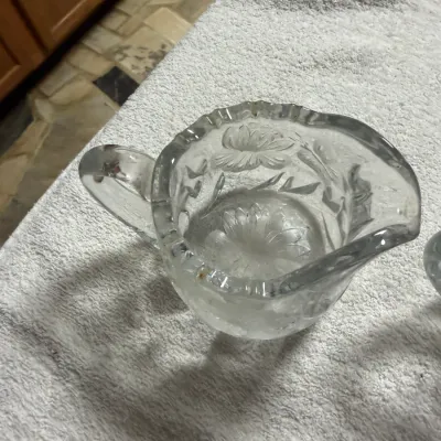 Antique EAPG-Style Pressed Glass Floral Creamer & Double Handle Sugar Bowl Set