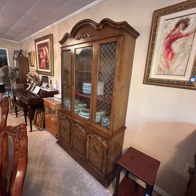 Ornate Wooden China Cabinet with Glass Display Doors