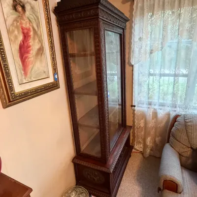 Antique Renaissance Revival Carved Wood Glass Display Cabinet / Bookcase DR