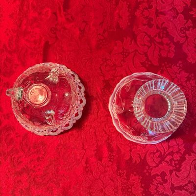 Vintage Clear Glass Footed Dishes With Opalescent Rims (DR)