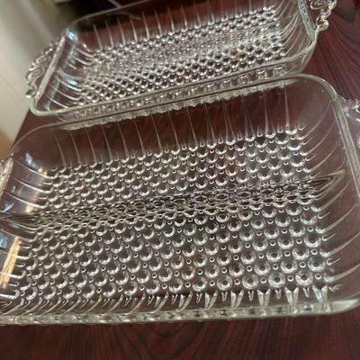 Clear Hobnail Glass Divided Serving Dishes – Pair