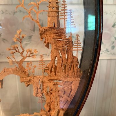 Vintage Chinese Cork Carving Diorama-F