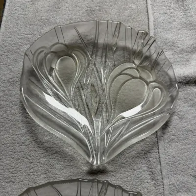 Set of 4 Vintage Frosted Crocus Floral Glass Dessert / Serving Dishes 8"