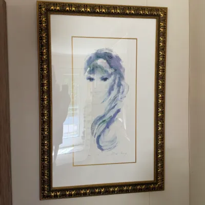 Signed Limited Edition Female Portrait Art Print 92/400 – Blue & Purple Modernist Figure – Ornate Gilt Frame (MBR)