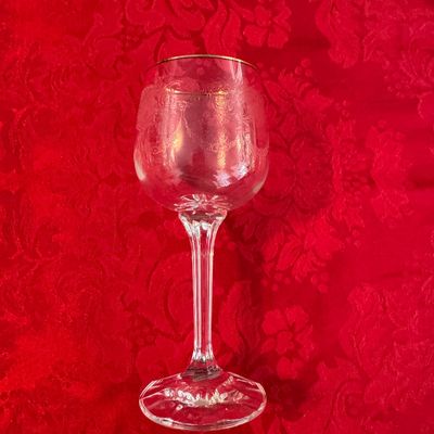Set of 6 Etched Wine Glasses with Gold Rim