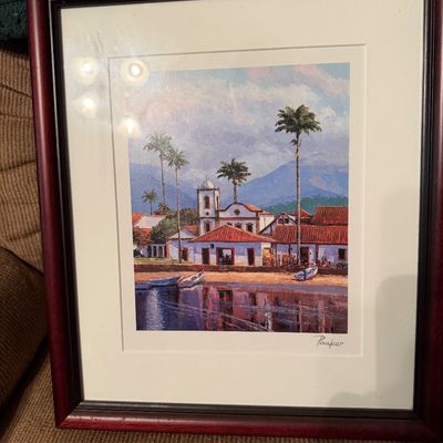 Alex Pauker “Reflections” Framed Seriolithograph – Tropical Waterfront Village