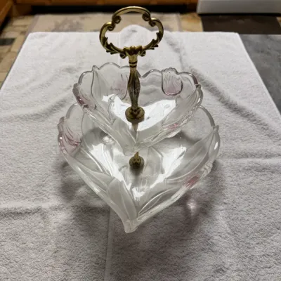 Vintage Mikasa Juliana Pink Tulip Heart Crystal 2-Tier Serving Tray