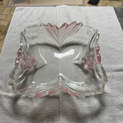 Vintage Mikasa Juliana Pink Tulip Crystal 10" Square Serving Bowl Germany