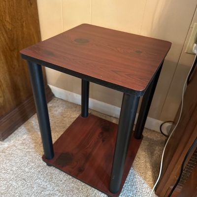 Two-Tier Side Table with Woodgrain Finish & Black Legs