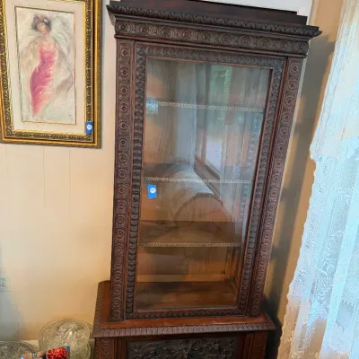 Antique Renaissance Revival Carved Wood Glass Display Cabinet / Bookcase DR