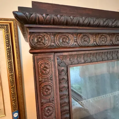 Antique Renaissance Revival Carved Wood Glass Display Cabinet / Bookcase DR