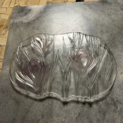 Vintage 1980s Mikasa Spring Crocus 3-D Crystal Floral Oval Platter 17"