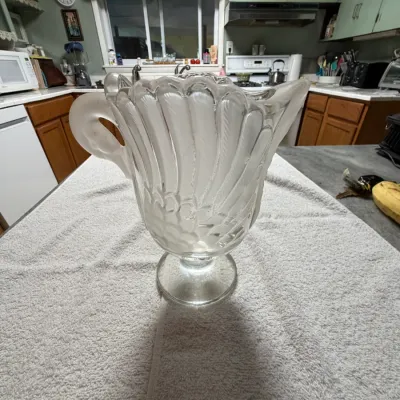 Vintage Mikasa Walther Crystal Swan Pitcher Vase – West Germany – 8"