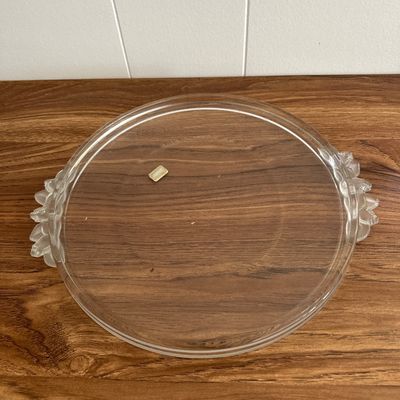 Vintage Walther Glas Cristallin Crystal Round Serving Tray Platter Satin Rose Handles West Germany