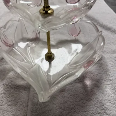 Vintage Mikasa Juliana Pink Tulip Heart Crystal 2-Tier Serving Tray