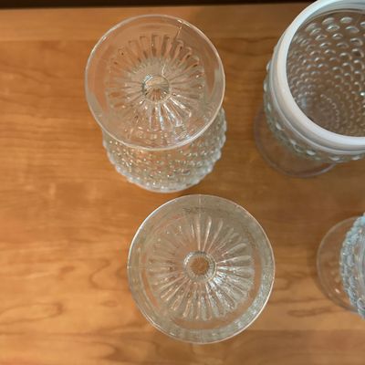 White Opalescent Hobnail Footed Drinking Glasses – Set of 5 (Set A)