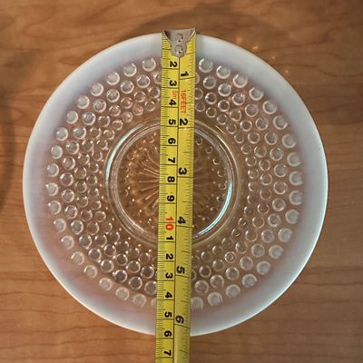 White Opalescent Hobnail Glass Cups & Saucers – Set of 4 (Set A)