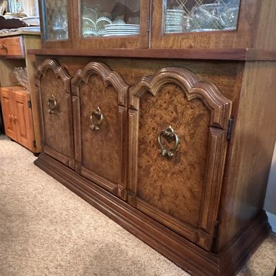 Ornate Wooden China Cabinet with Glass Display Doors