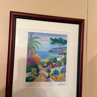 Jean-Claude Picot Signed French Riviera Coastal Landscape Print – Framed 13" x 15"