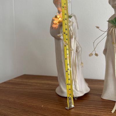 Pair of Vintage Light-Up Ceramic Angel Figurines - 9.5" White Bisque Porcelain Christmas/Holiday Decor
