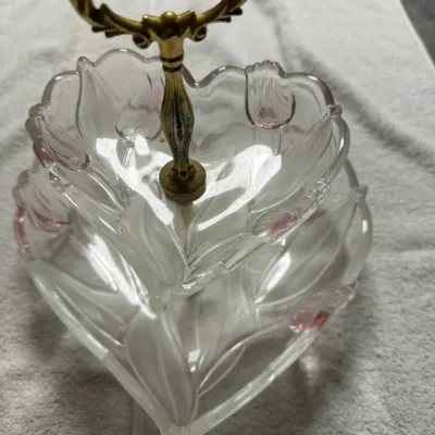 Vintage Mikasa Juliana Pink Tulip Heart Crystal 2-Tier Serving Tray
