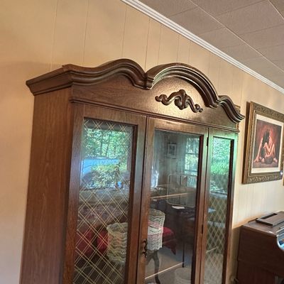 Ornate Wooden China Cabinet with Glass Display Doors