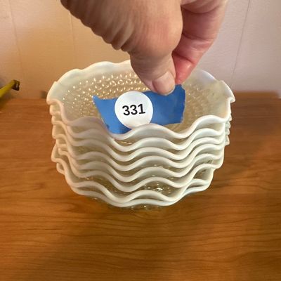 Anchor Hocking Moonstone White Opalescent Ruffled Bowls – Lot of 8