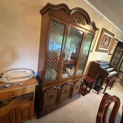 Ornate Wooden China Cabinet with Glass Display Doors