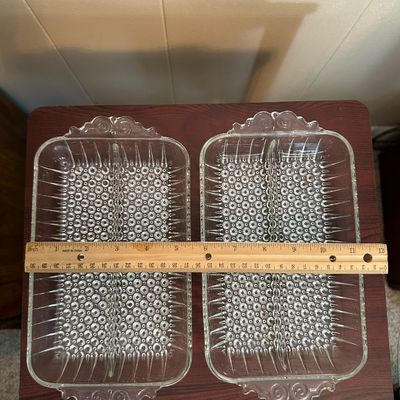 Clear Hobnail Glass Divided Serving Dishes – Pair