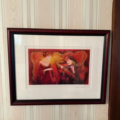 Charles Lee Signed Musical Duo Seriolithograph – Violin & Guitar – Framed