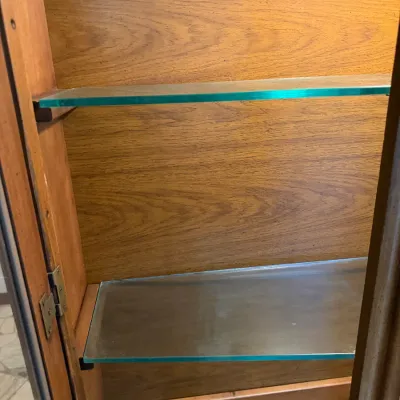 Vintage Mid-Century Mediterranean Walnut Display China Cabinet – Lighted Glass Doors 52" x 75" (LR)