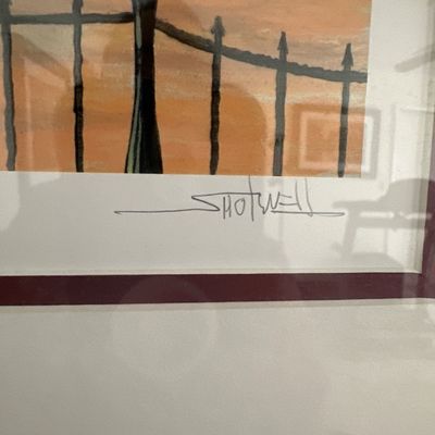 David Shotwell Signed Framed Serigraph Rainy Street Scene Town Square Print
