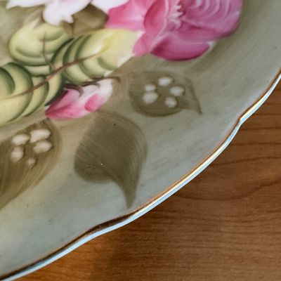 Beautiful Vintage Lefton China "Heritage Green" Hand-Painted Floral Plate- (DR)