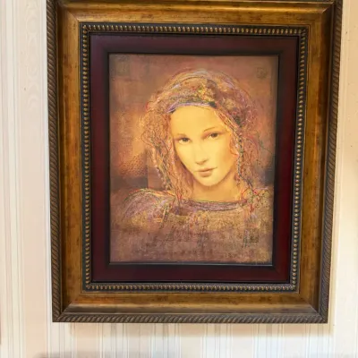 Signed “Alet” Mixed Media Style Portrait of Woman – Ornate Framed Figurative Art, 31" x 27" (LR)