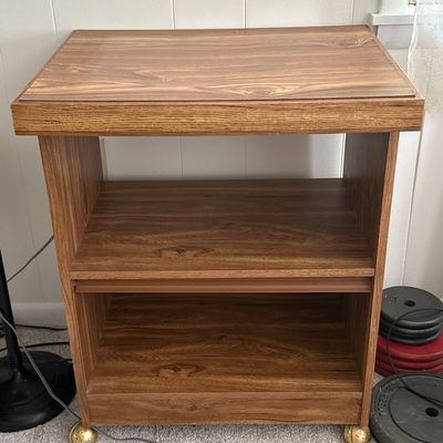 Vintage Faux Wood Grain Rolling TV Stand Utility Cart Media Console on Wheels